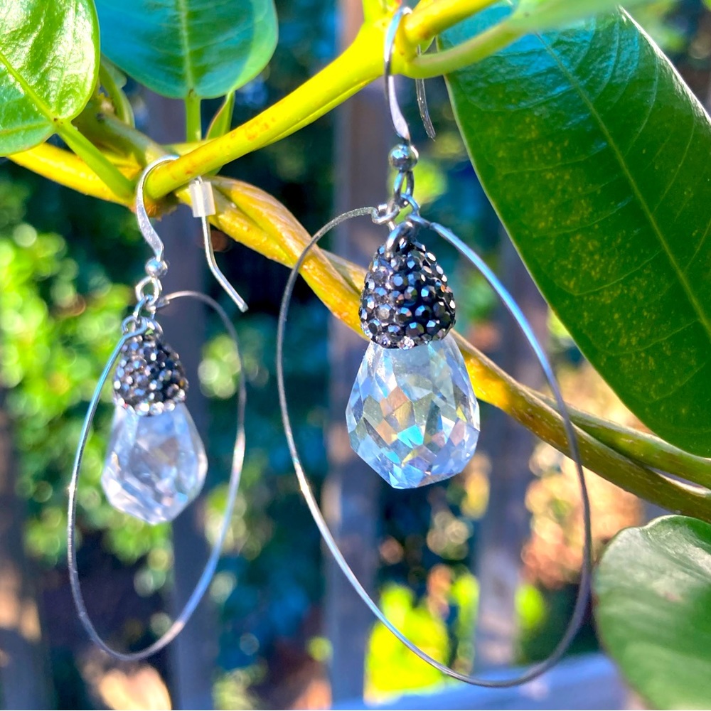 Crystal and Silver Drop Round Earrings